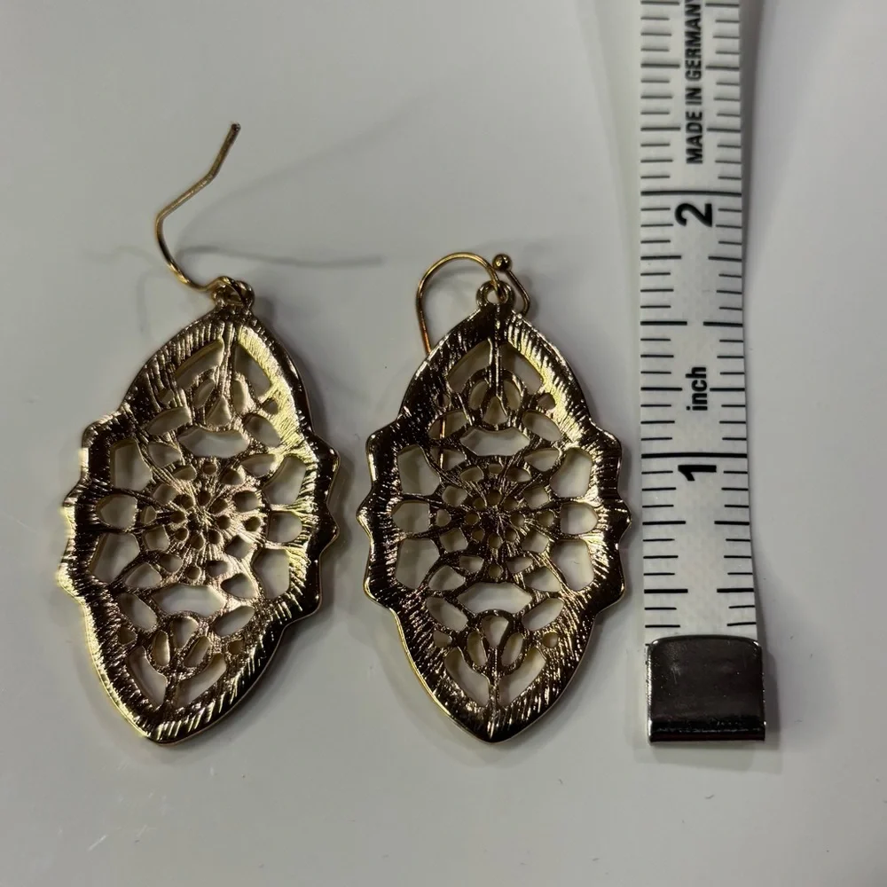 Beautiful Gold Colored & Rhinestone Dangle Earrings - Picture 5 of 6
